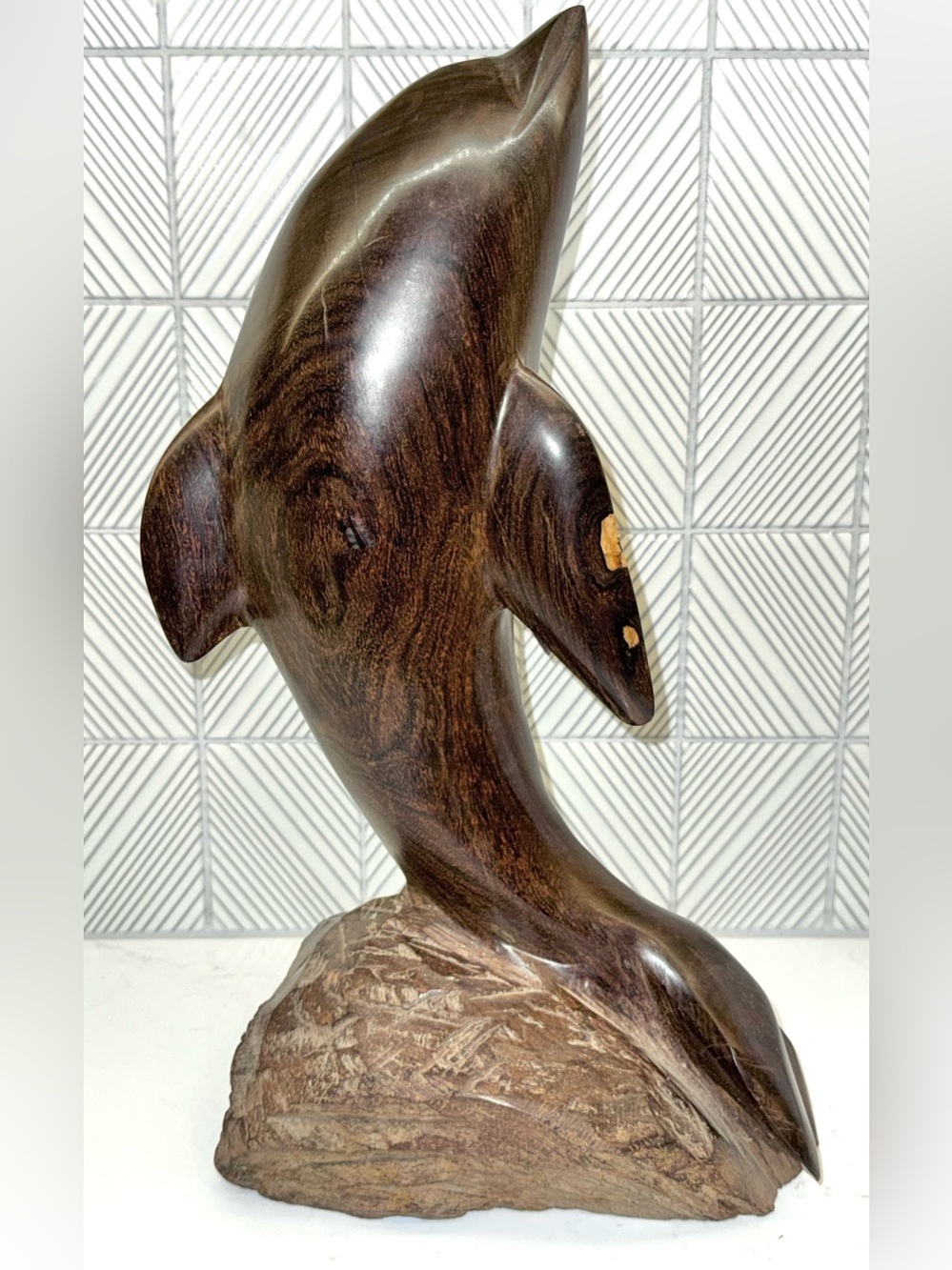 Large 16” Ironwood Dolphin Statue